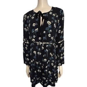 Ella Moss Cut Out Floral‎ Navy Blue Dress Womens Size Medium Bell Sleeve